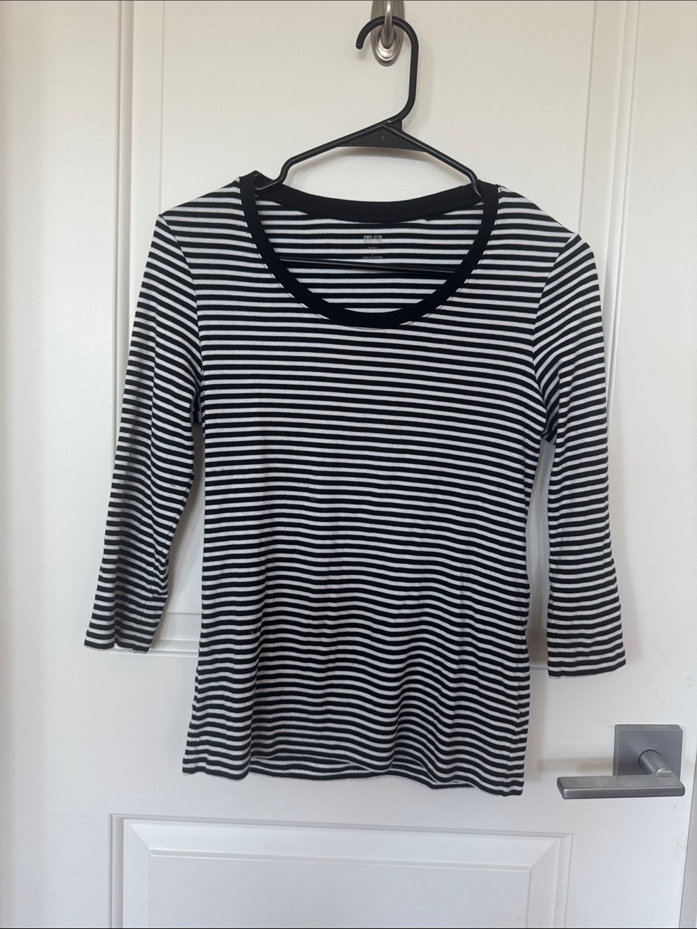 Fleur du Mal Black & White Striped Scoop Neck Long Sleeve Tee